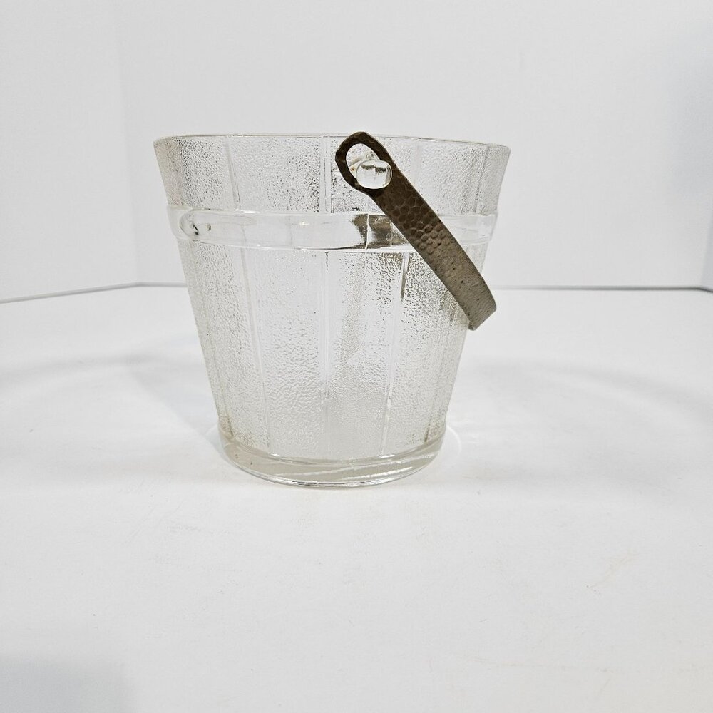 Vintage Anchor Hocking Glass Ice Bucket with Metal‎ Handle Mid Century